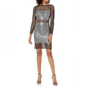 Glimmer Net Illusion Long-Sleeve Sheer Dress